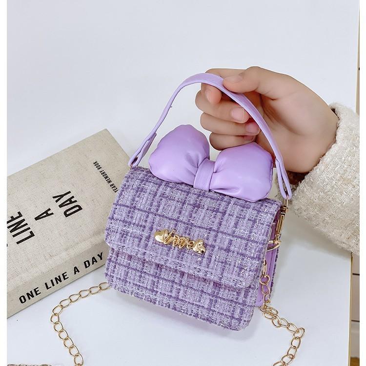 Kids Trendy Woolen Shoulder Bow Bag Chain Element Breathable Everyday Material