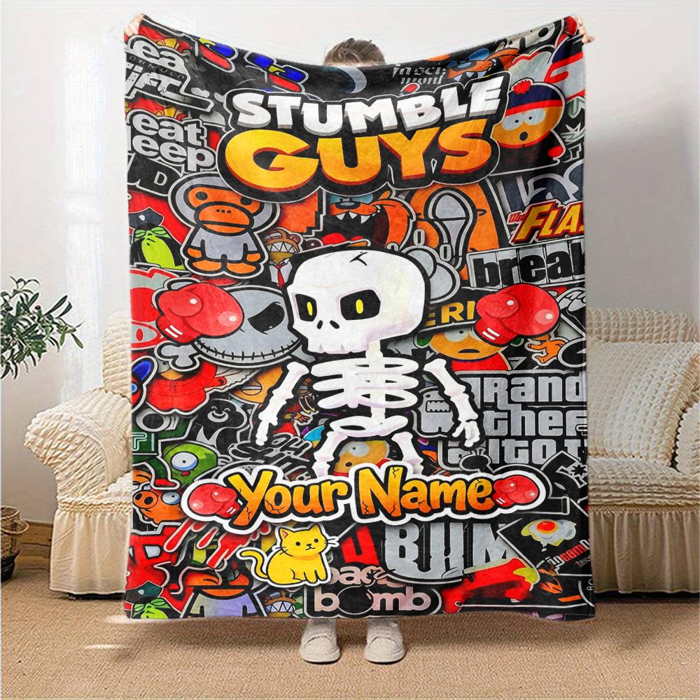 Stumble Guys Customize Your Name Blanket Gift Customizable Blanket Soft & Cozy Great for Couch Bed Seaside Living Room Ideal for All Seasons