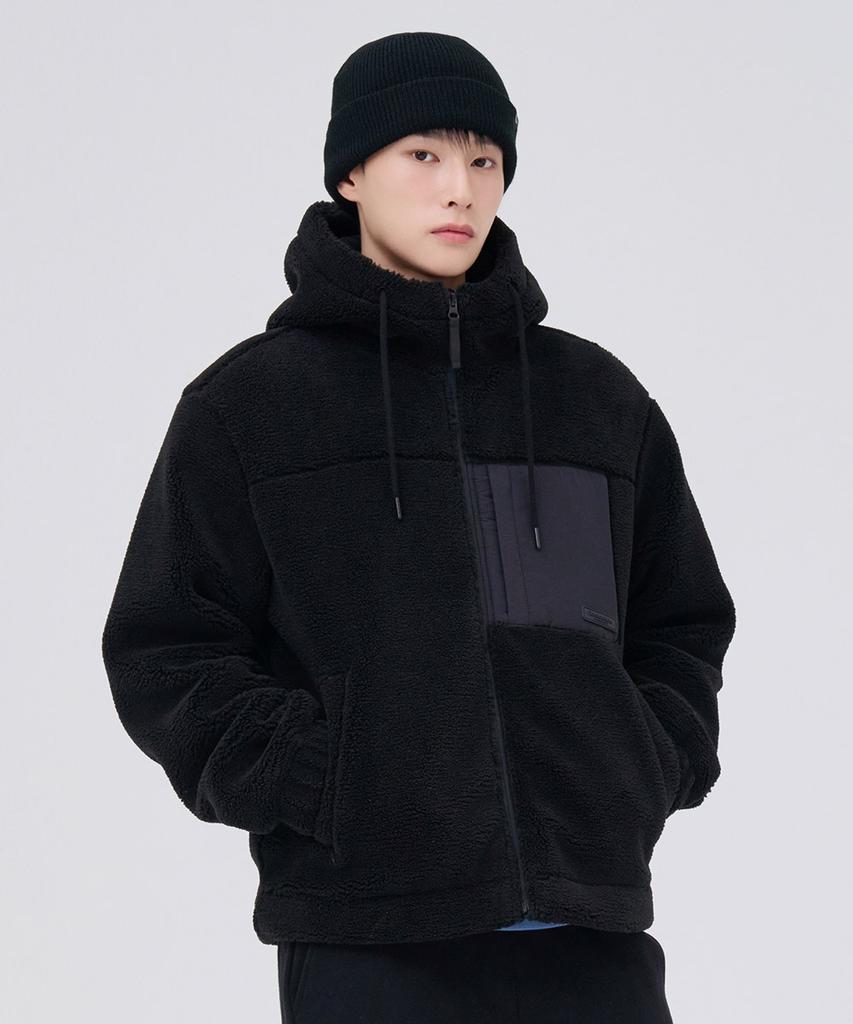 Chasecult Unisex Fleece Boa Hooded Zip-Up Jumper - Black
