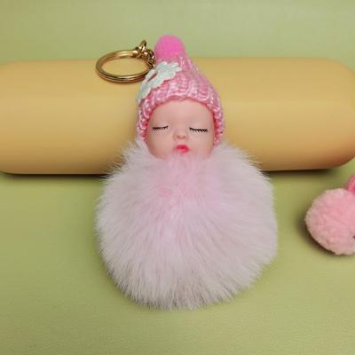 Pompom dormindo bebê chaveiro fofo pelúcia boneca chaveiros mulheres menina bolsa chaveiros carros chaveiro jóias