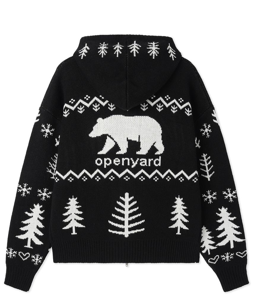 Opeunyadeu(Owai) Polar Bear Knit Hoodie Zip Up - Black