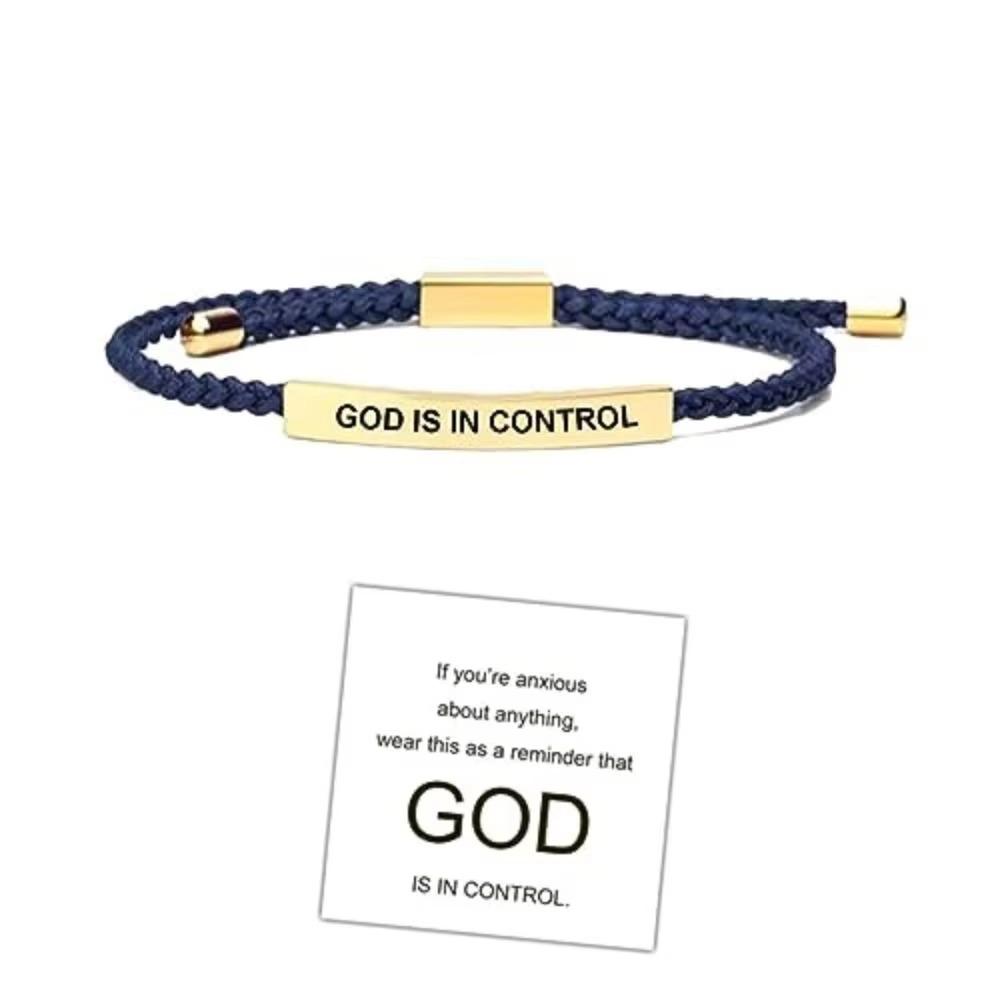 

Stretchable GOD IS IN CONTROL Tube Bracelet Stainless Steel Inspirational Bracelets for Women Men синий/золотой