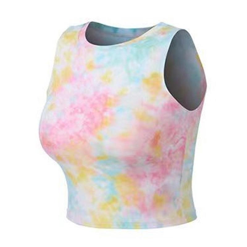 

Женский ударопрочный спортивный жилет для йоги с принтом тай-дай - Высокая поддержка, Быстросохнущий, Без косточек, Красивая спина, С нагрудными вкладышами XL 120-135 lbs