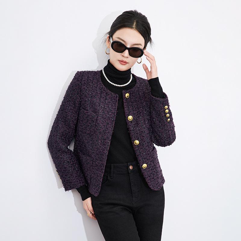 

Elegant Socialite: Silk-Knit Woolen Round Neck Luxury Top Coat L фіолетовий