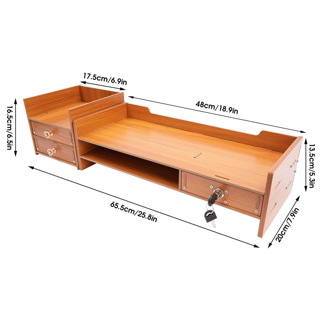 Wooden Monitor Stand with 3 Drawers, Lockable Drawer, Desk Riser Computer Monitor Stand for Office Home PC Laptop