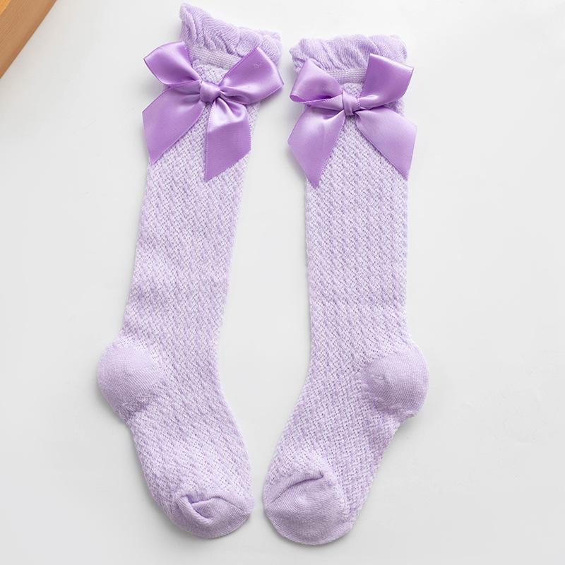 Newborn Baby Girls Socks for Kids Toddlers Girls Big Bow Knot Knee High Long Soft Cotton Summer Children Mesh Socks