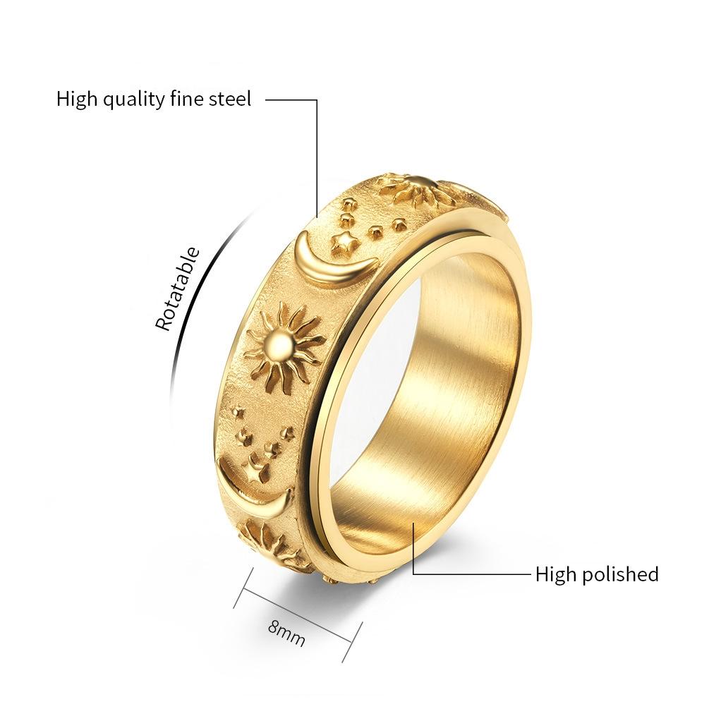 Rotatable Decompression Titanium Steel Ring Star Moon Sun Bohemian Jewelry Accessories Party Punk Holiday Gift Jewelry