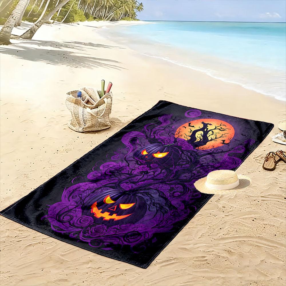 Glowing pumpkins amidst mystery Print beach towel, quick drying, suitable for travel, outdoor sports, jogging, the beach and swimming, gift
