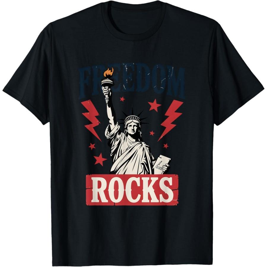 Забавная футболка в стиле ретро с надписью Freedom Rocks и изображением Статуи Свободы на 4 июля XXXXXL чёрный