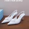 Vysoce kvalitní značkové módní boty slingback z pravé kůže pro ženy, elegantní špičatá špička, nazouvací pantofle, sexy tenký nízký podpatek