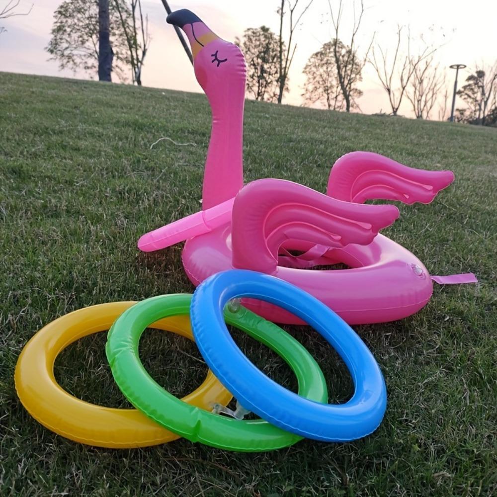 Pink Inflatable Flamingo Ring Throwing Game Toys Flamingo Ring Throwing Game Rings And Inflatable Rings With Random Color