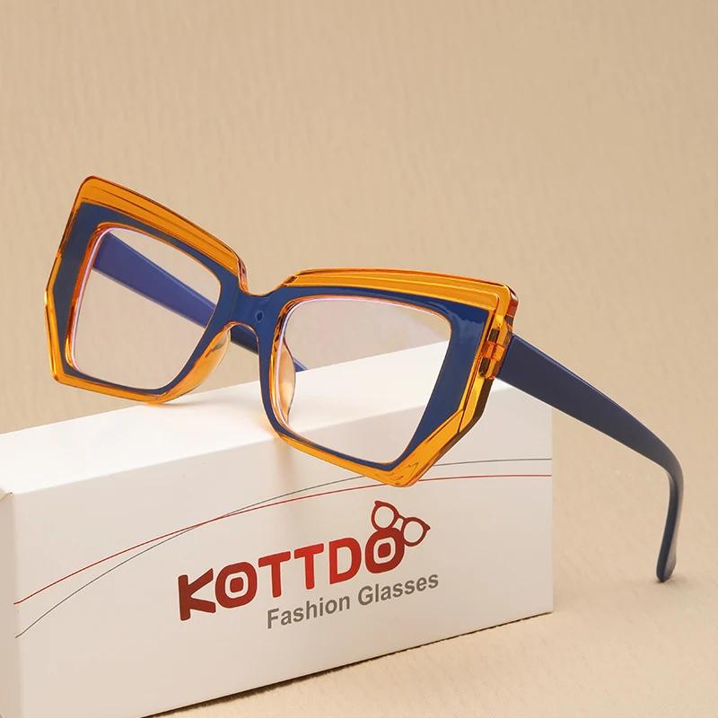 Retro Women Glasses Frame Cat Eye Flat Mirror Female Polygon Spectacle Eyeglasses Frame Anti Blue Light Decorative Eyewear