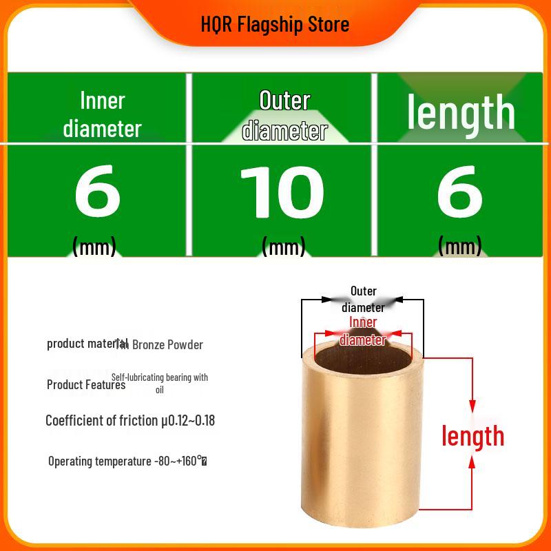 Self-Lubricating Oil-Impregnated Copper Bearing Bushing, Inner Guide 3-5, 6-8, 10-14, 15-32