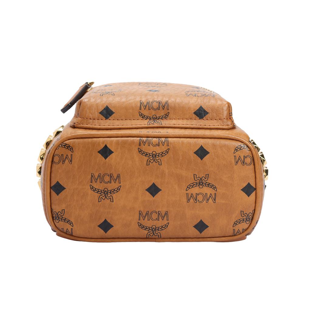 MCM Stark Classic Double-Sided Studded Coated Canvas And Leather Trim Backpack Mini Unisex Backpack Brown Cognac MMKAAVE13CO001