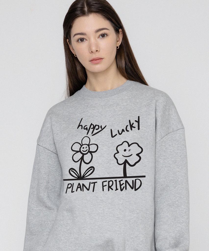 GRAVER [Unisex] Drawing Happy Lucky Smile Sweatshirt_Gray