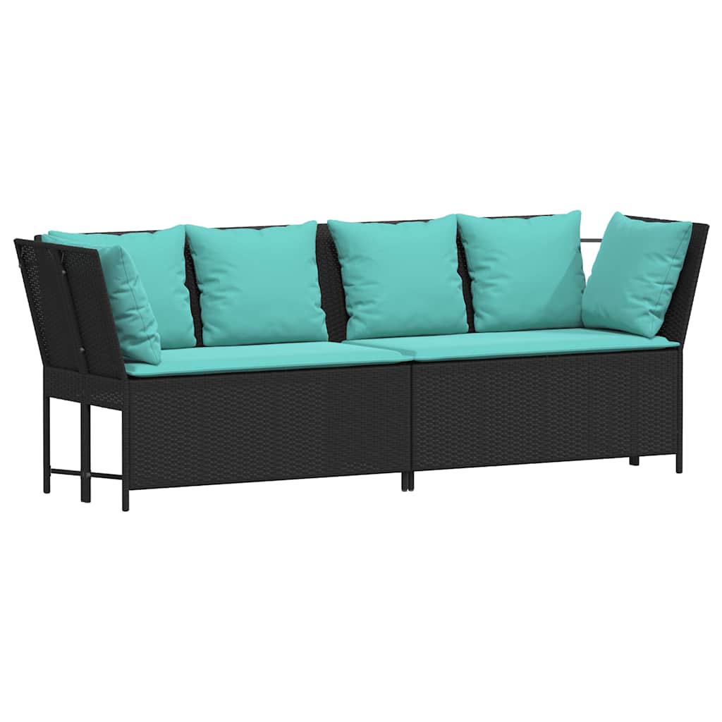 Garden Sofa with Cushions Black Poly Rattan
