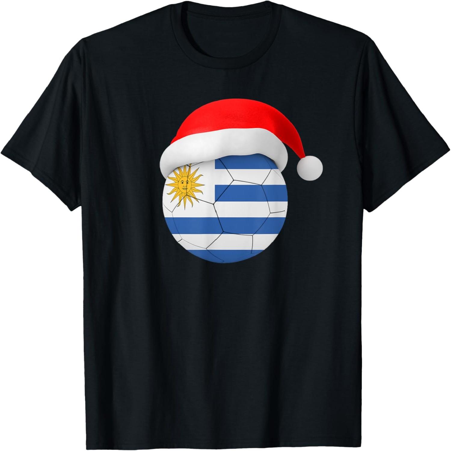 Uruguay Soccer Shirt Santa Hat Uruguayan Flag Soccer Ball T-Shirt S