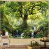 Misty Sunbeam Forest Tapestry Nature Green Tree Landscape Polyester Wall Hanging Aesthetic Bedroom Dorm Living Room Home Decor
