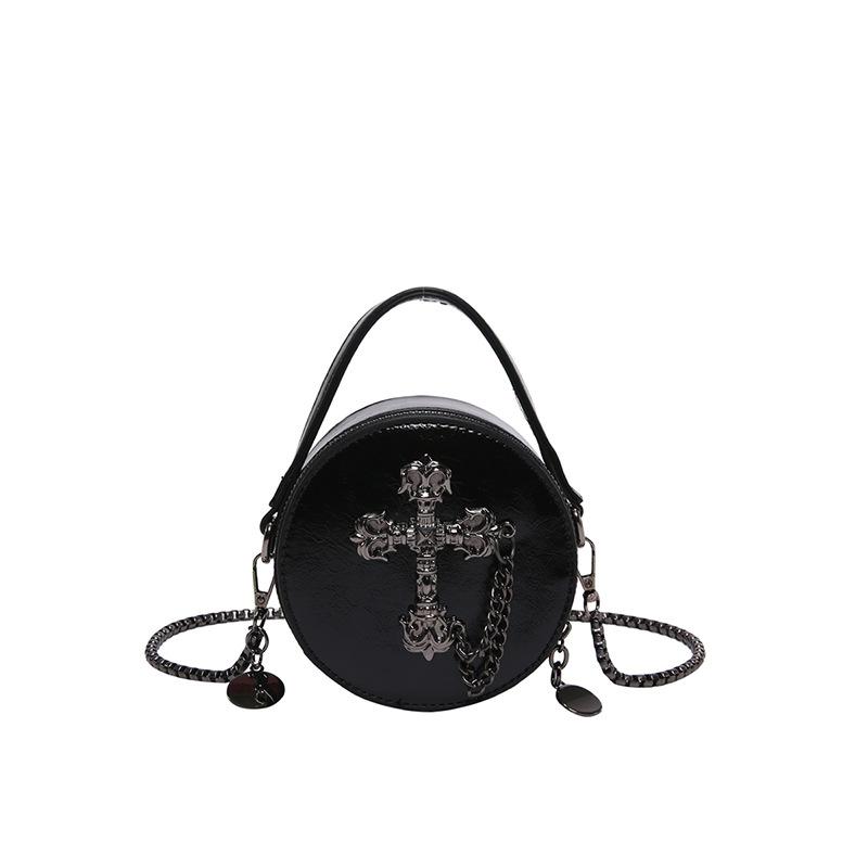 Herbst und Winter Dark Gothic Umhängetasche weibliche Schädel Kreuz Super Feuer Mini kleine runde Tasche Flut