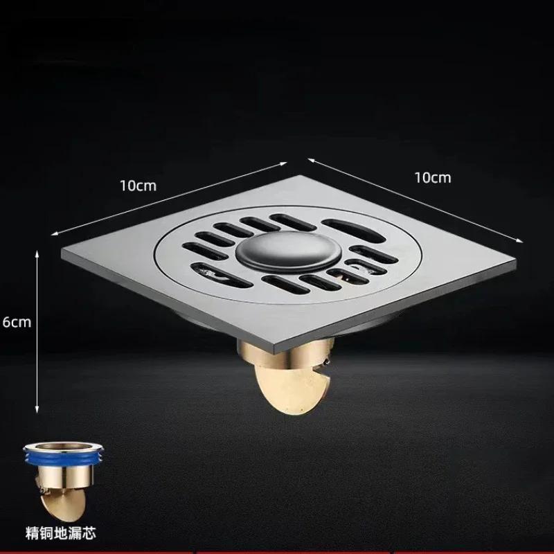 

Gun Gray Anti odor Floor Drain Anti Overflow Copper Drain Cover Large Displacement Invisible Bathroom Shower Drain Thickened