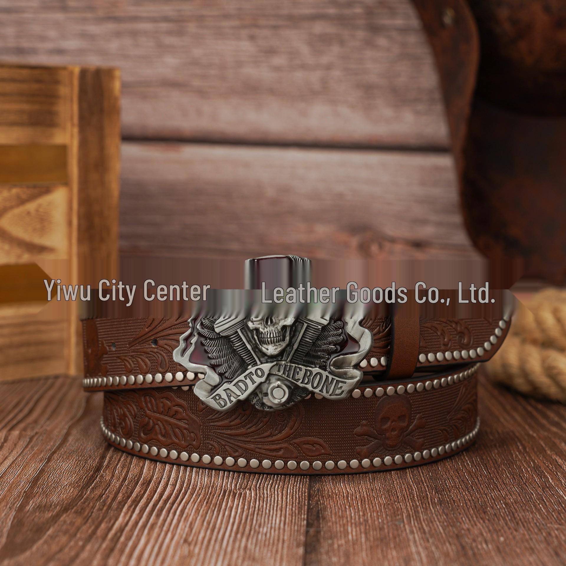 Retro Eagle Wings Skull Embossed PU Leather Belt for Men 120cm коричневый