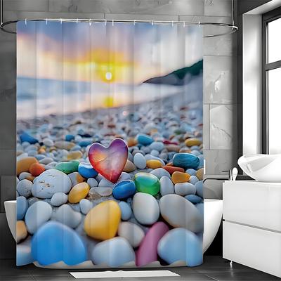Goose Warm Stone Love Shower Curtain, Bathroom Decorative Shower Curtain, Waterproof Shower Curtain with Hooks