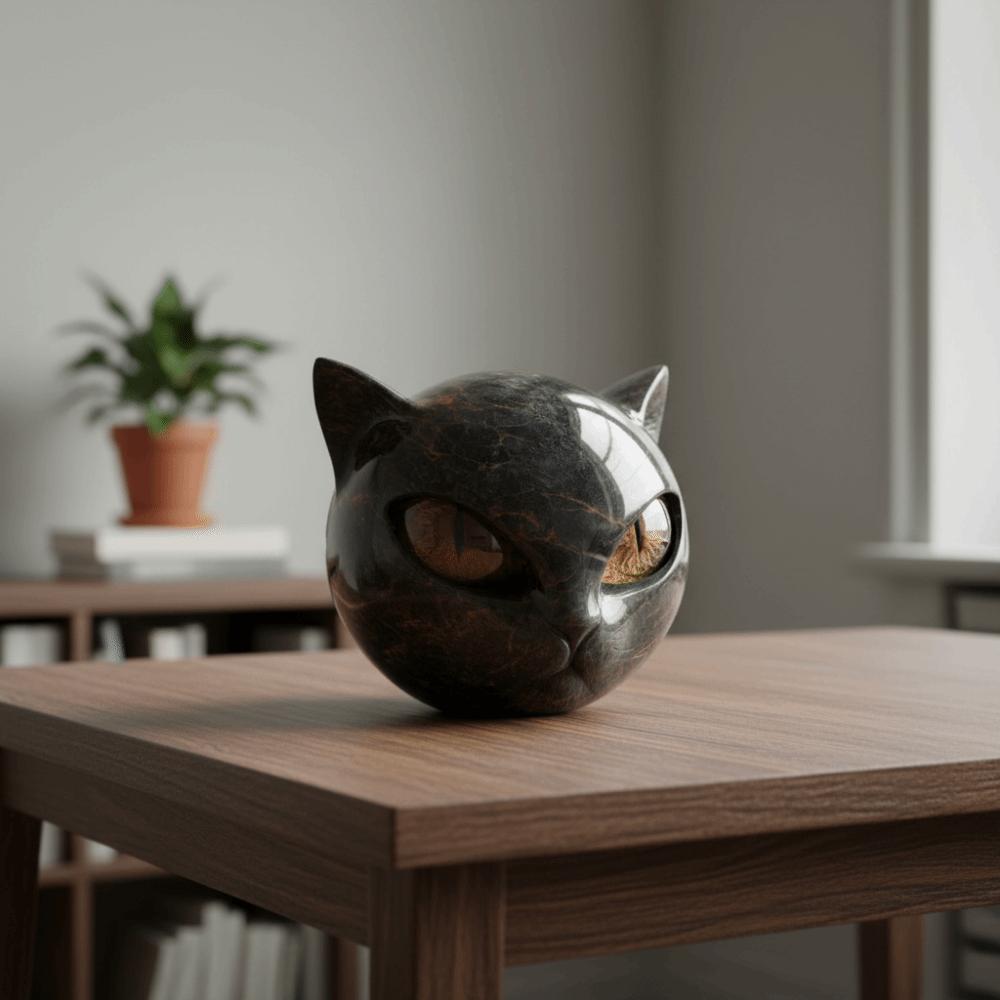 Amber Eyes Resin Stone Sculpture Resin Luxury Marble Texture Hand-Carved Cat Stone Bookshelf Decor