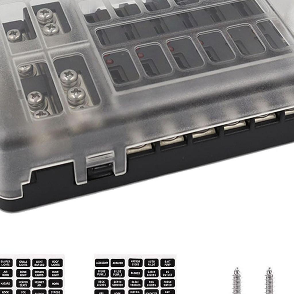 12 Circuit Fuse Block, Fuse Box Fit for Marine Automotive Car Vehicle