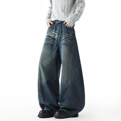 American High Street Wide-leg Jeans Men's Spring and Autumn Loose Straight Casual Trousers Men's Pants Washed Retro Men's Pants