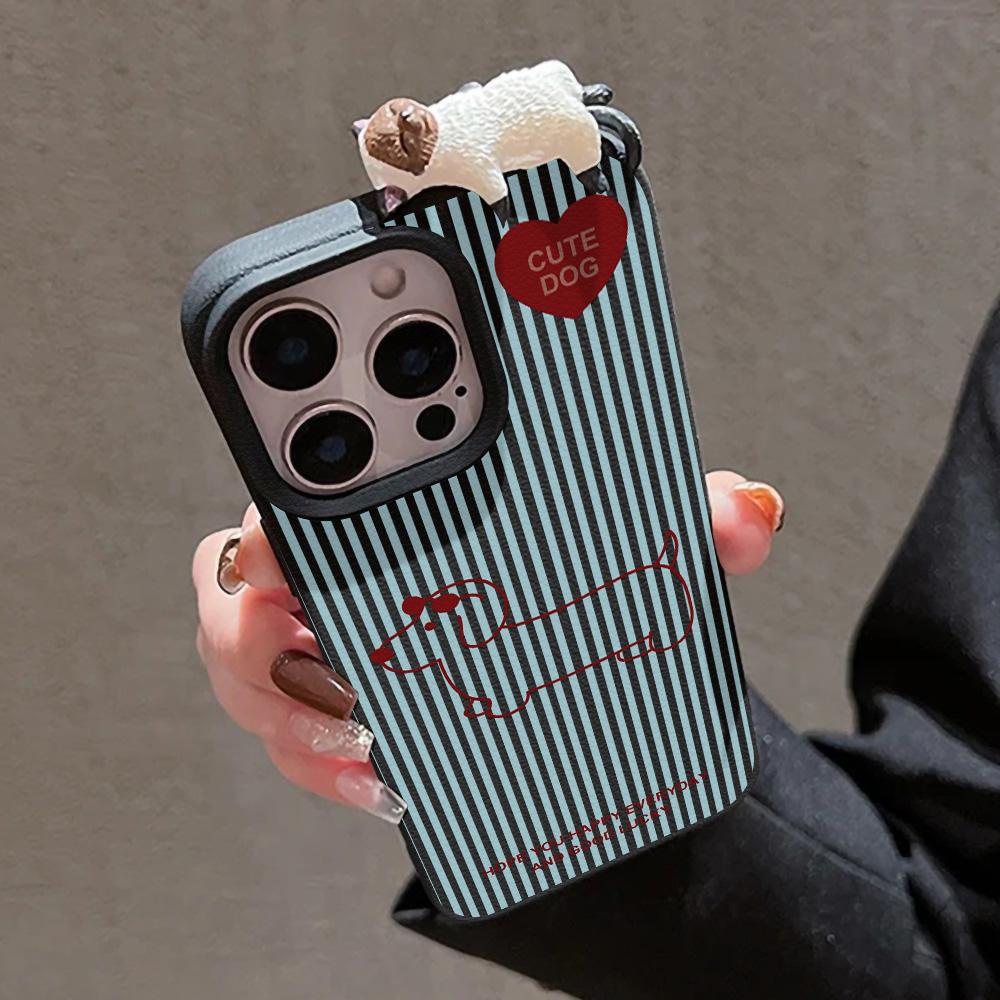 Korean Cute 3D Lying Cat Cartoon Dog Phone Case For iPhone 13 11 16 15 12 14 17 Pro Max 17Air Lichee Pattern Soft Silicone Cover