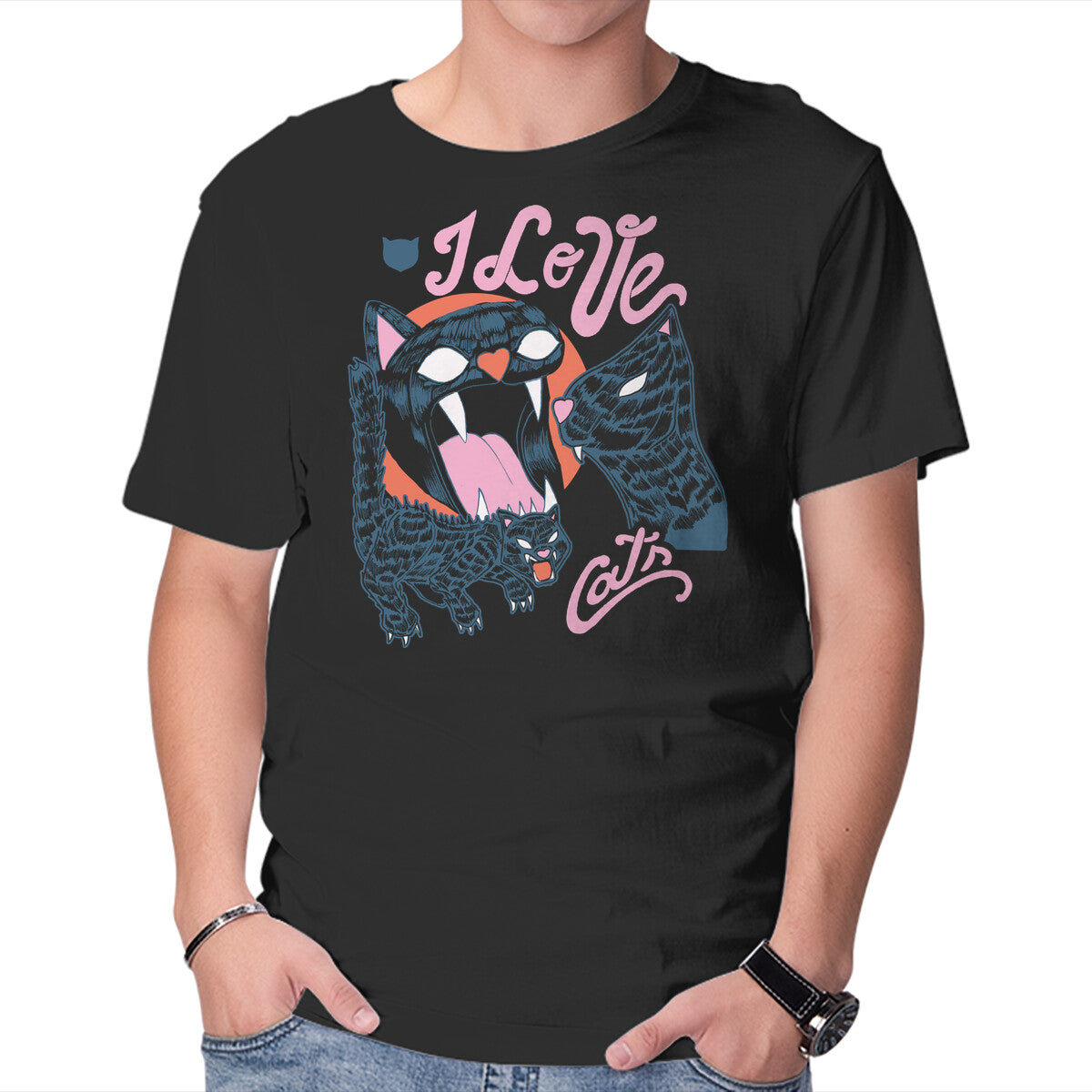 Unisex Crew Neck T-Shirt I Love Cats Vintage Graphic Short Sleeve Casual Tee L