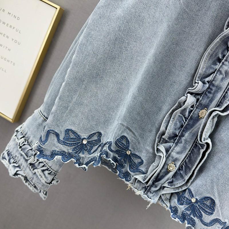 Womens Denim Jacket 2026 Loose Fit Embroidered Spliced Streetwear Top