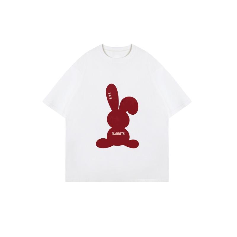 Oversized T Shirt Black Red Rabbit Silhouette With Yrs And Rabbits Text Casual Streetwear Fashion For Women Summer Outfits
