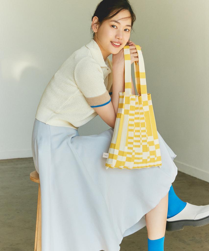 Pleatsmama Tote Bag Grid Yellow