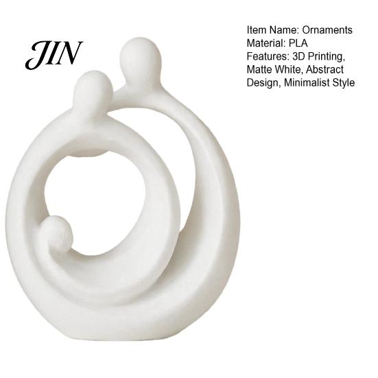Soft Furnishing Accessories 3D Printed Abstract Holy Family Statue, Minimalist White Circular Embracing Art Sculpture, Modern Matte Ornaments