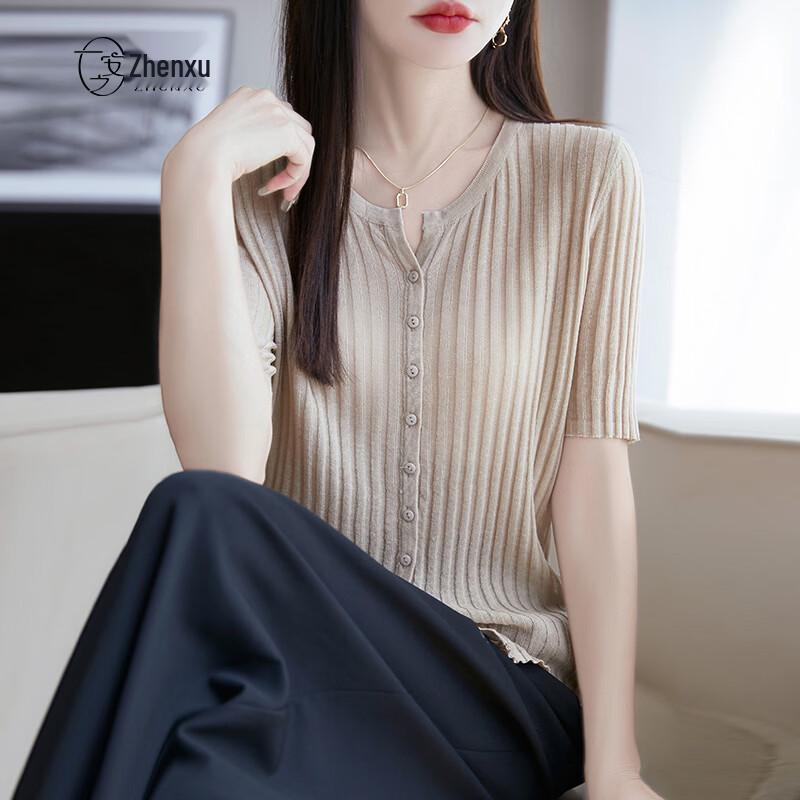 Women's Lyocell Linen Blend Short Sleeve Half-Collar T-shirt