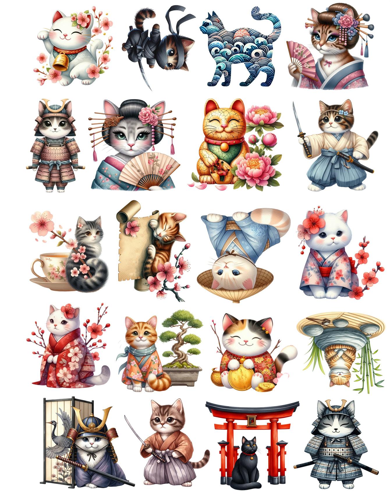 

20pcs Watercolor Cute Japanese Cat Lucky Cat Stickers DIY Scrapbook Diary Decoration Album Style Stationery journal supplies білий
