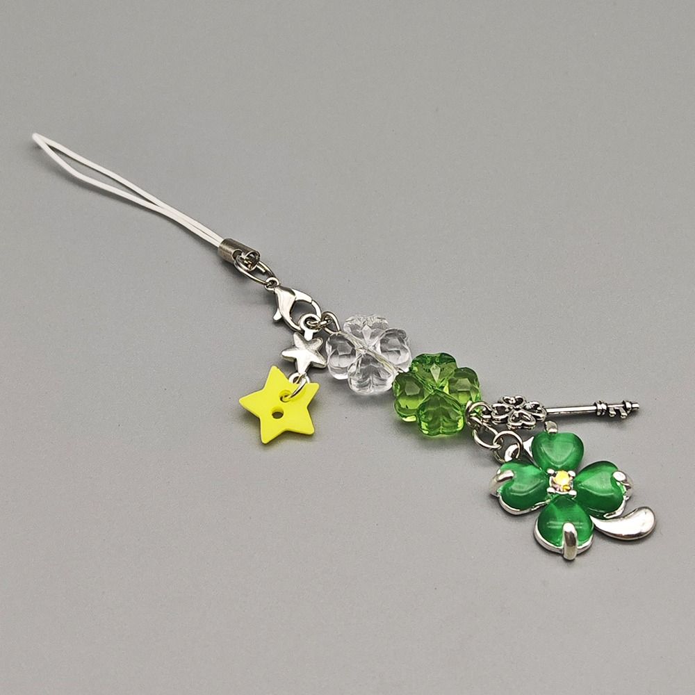 Four Leaf Lucky Leaf Phone Charms Colorful Keyring Leaf Clovers Pendant  Women Girls
