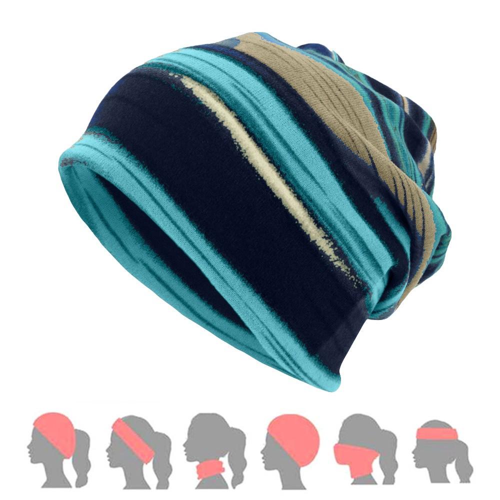 Unisex Stripe Print Scarf  Cap Casaul Outdoor Convertible Windproof Hats 