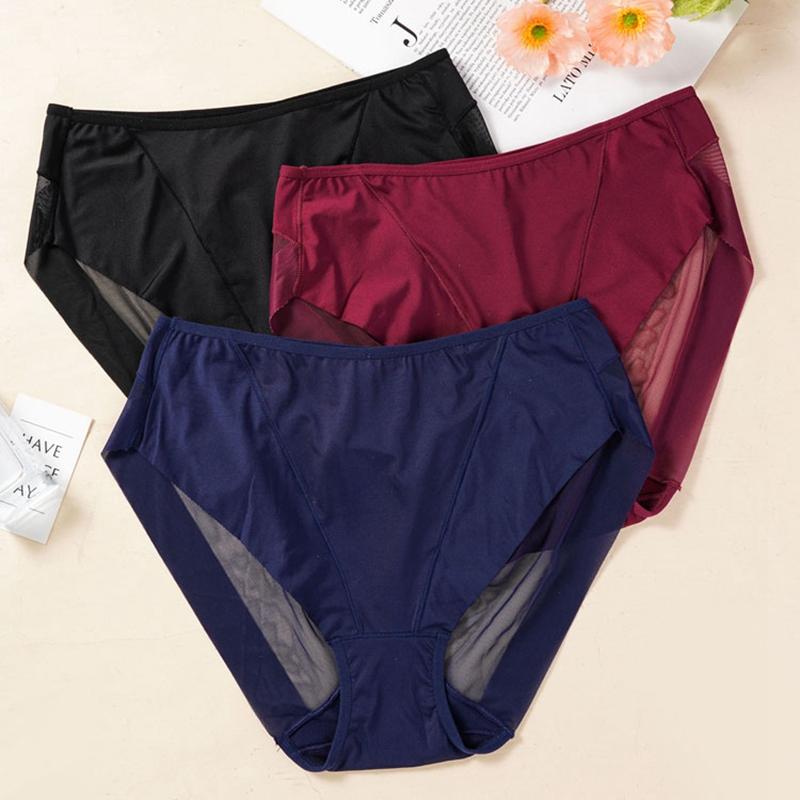 Simple Seamless Breathable Ice Silk Hollow Mesh Women's Underwear Mid-waist Briefs Sexy and Comfortable Underwear