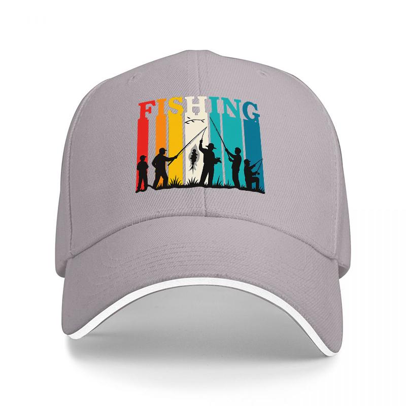 FISHING RETRO SILHOUETTE BASEBALL CAP COLORFUL STRIPES DESIGN Unisex OUTDOOR HAT FISHING ENTHUSIASTS STYLE CLASSIC FIT