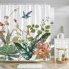 Botanischer Floral Duschvorhang Grünes Blatt Kolibri Tropische Naturlandschaft Polyesterstoff Duschvorhänge Badezimmer Dekor