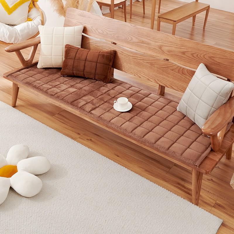 Plush Thickened Non-Slip Sofa Cushion Plaid Autumn and Winter Warm and Simple Living Room Solid Wood Sofa Cushion Cover Cloth