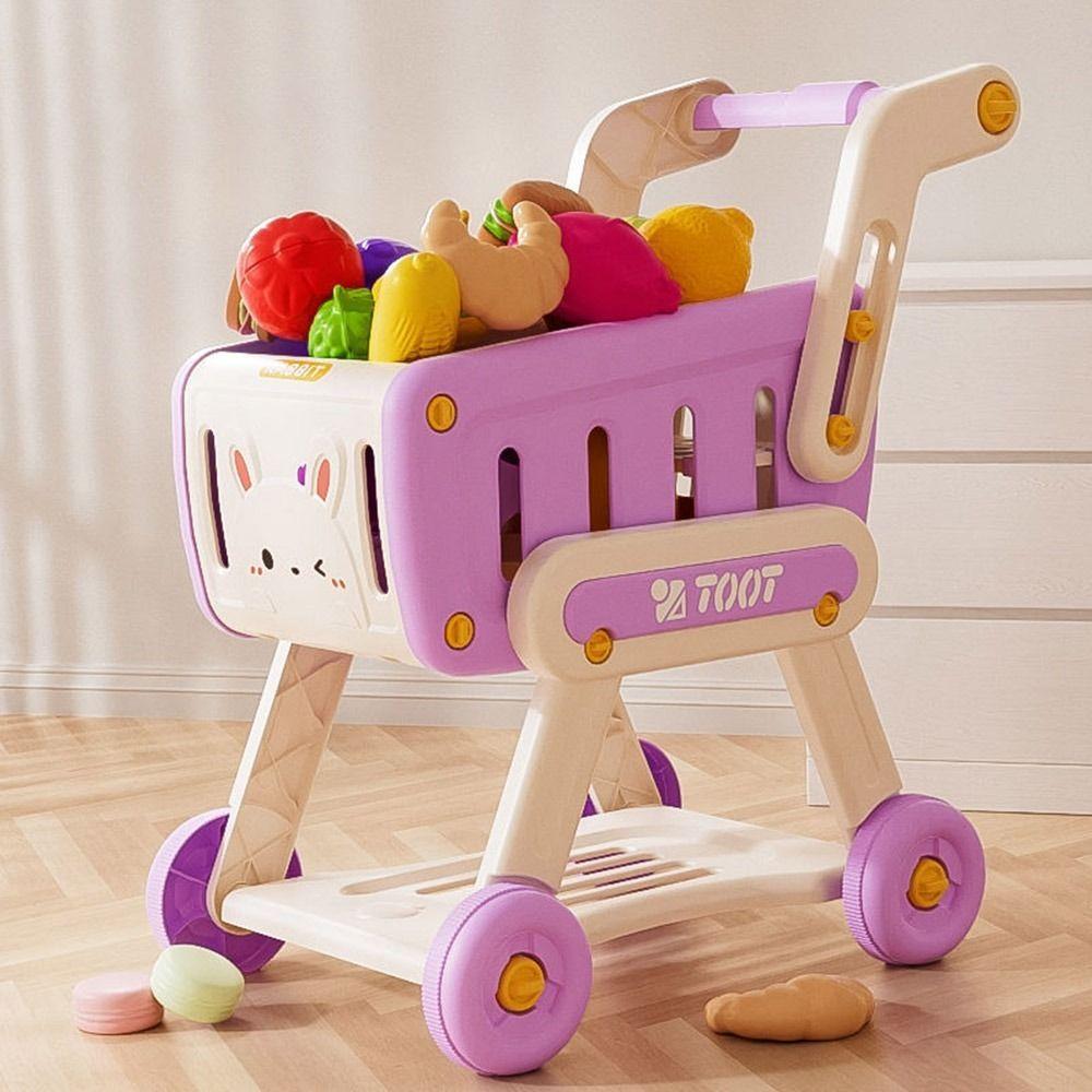 Multicolor Shopping Cart Set 32PCS/Set 1 Trolley Pretend Shopping Playset 24pcs Fruits Simulation Supermarket Trolley