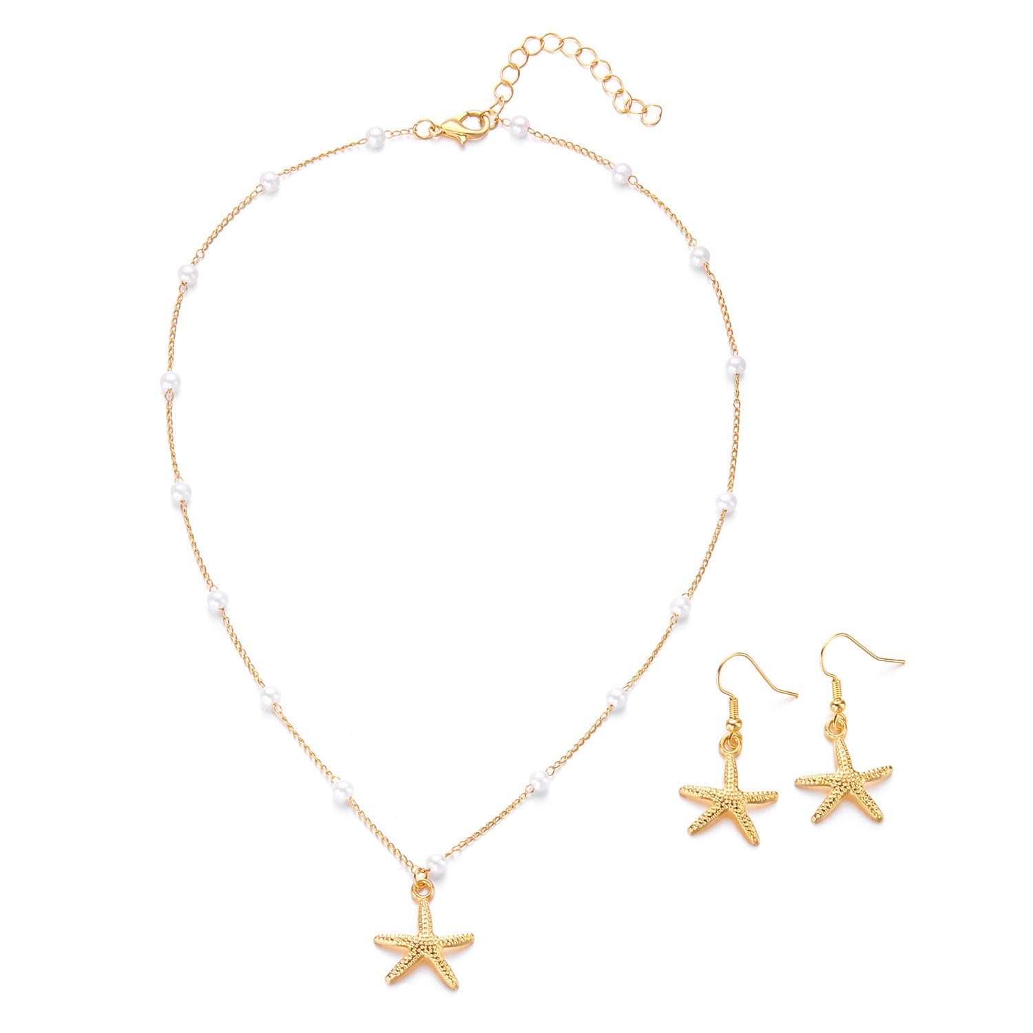 New light luxury high-end starfish pearl earrings necklace bracelet set niche retro jewelry