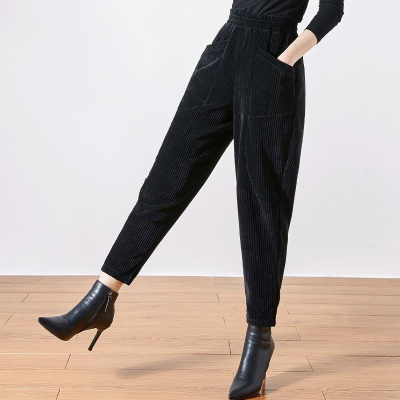 Women's Corduroy Harem Pants Autumn Winter Thickened Plus Size Loose High Waist  Fleece Pants