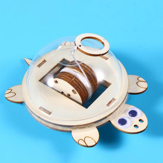 1 Set DIY Pull Rope Turtle Toy Kit Handmade Wooden Puzzle Pulling Tortoise Building Crafts Kids STEM Educational Physics Science Experiment Toy