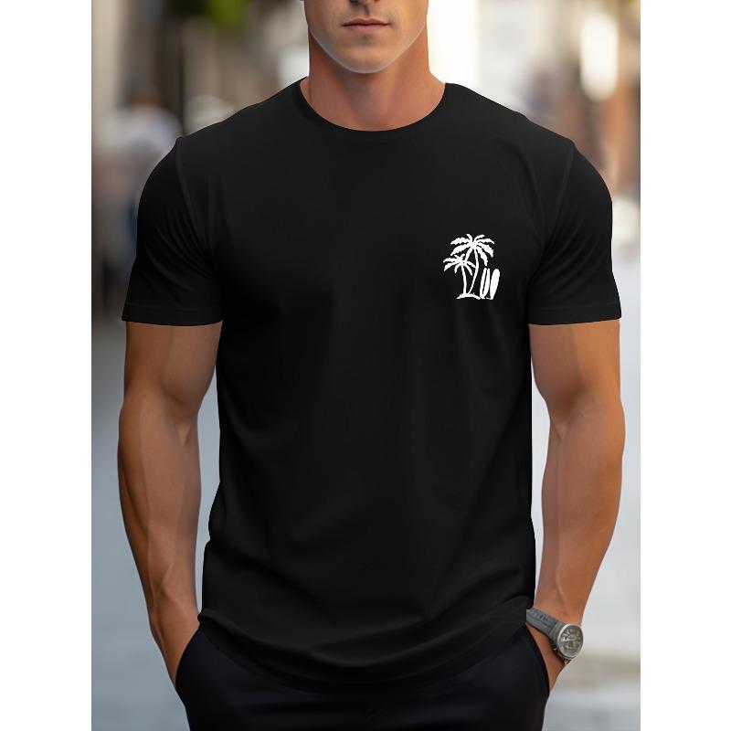 

Men S Coconut Tree Surfing Print Casual Commuting Versatile Short-Sleeve T-Shirt 4XL чорний