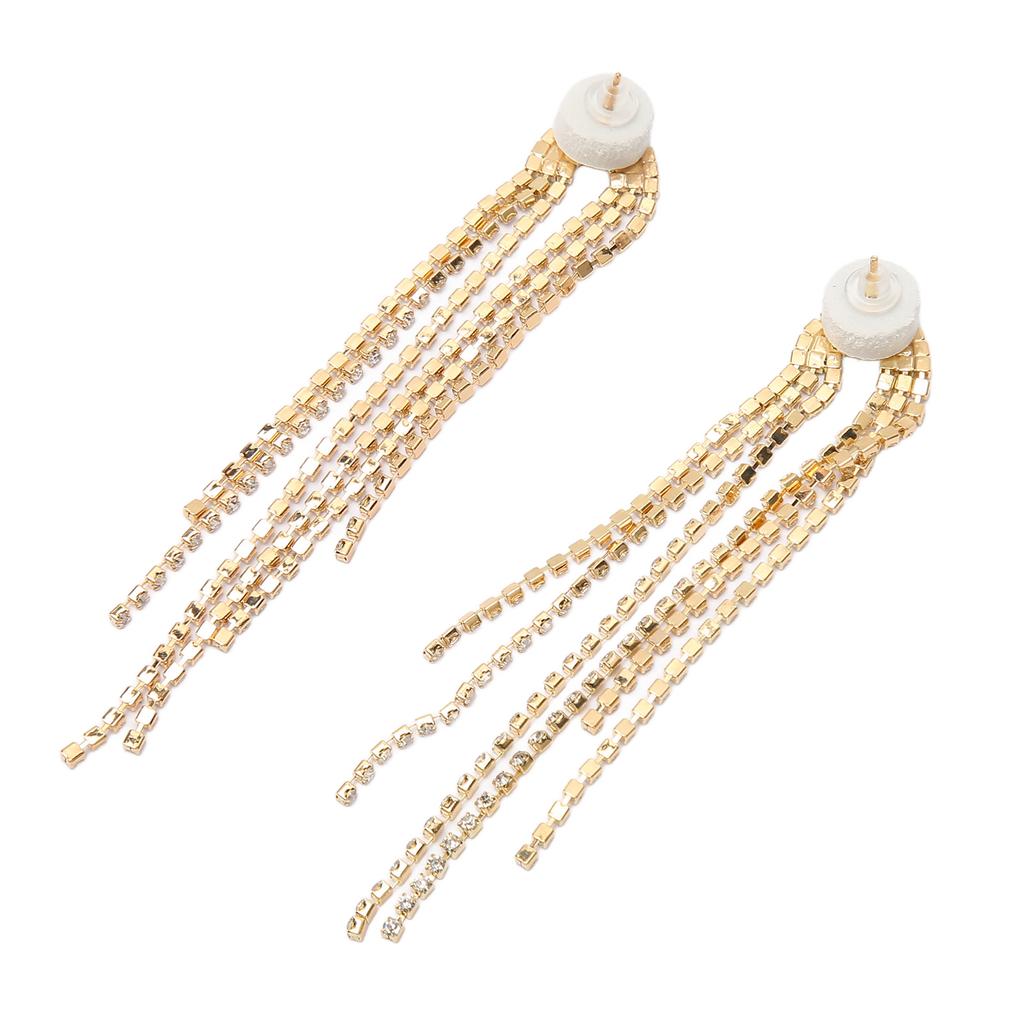2pcs Arc Linear Rhinestones Dangle Earrings Women Alloy Fashionable Long Tassel Earrings Jewelry Accessory Gold
