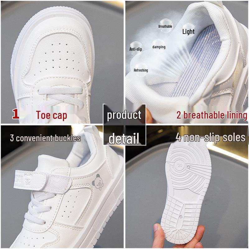 2025 Spring/Autumn Waterproof Leather Girls' White Sneakers